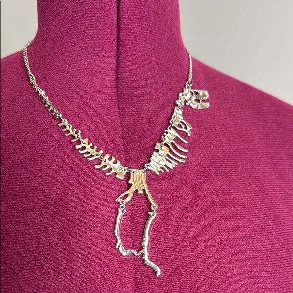 Silver Dinosaur Skeleton Necklace - Picture 2 of 5